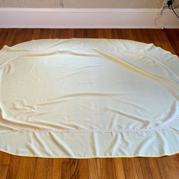 Vintage Buttercream Yellow  Oval Tablecloth with Floral Border Detailing - Picture 10 of 10